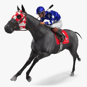 3D model Running Black Racing Horse with Jokey